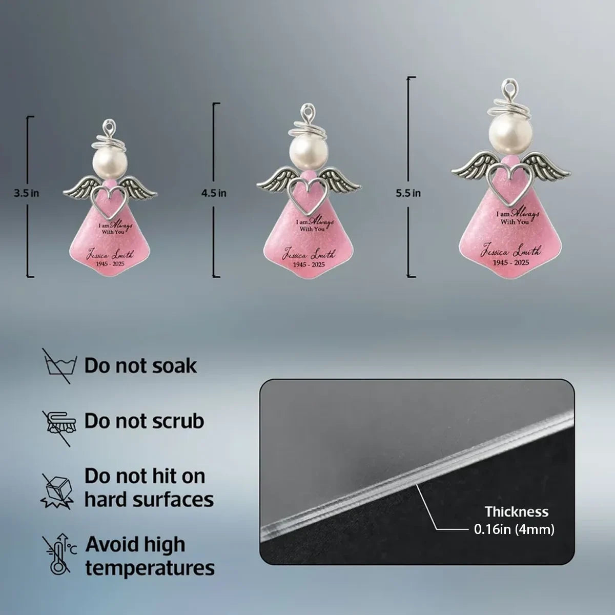 Personalized Acrylic Ornament, Hanging Silver Angel Memorial, Unique Candlelit Remembrance Gift for Family