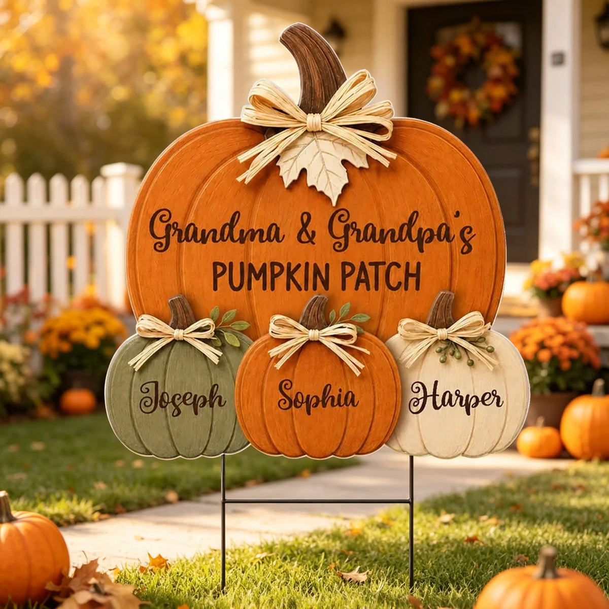 Grandma & Grandpa's Pumpkin Patch Shaped Yard Sign, Personalized Fall Display, Creative Family Gift