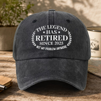 Personalized Washed Denim Baseball Cap, The Legend Has Retired Unique Gift for Retiree