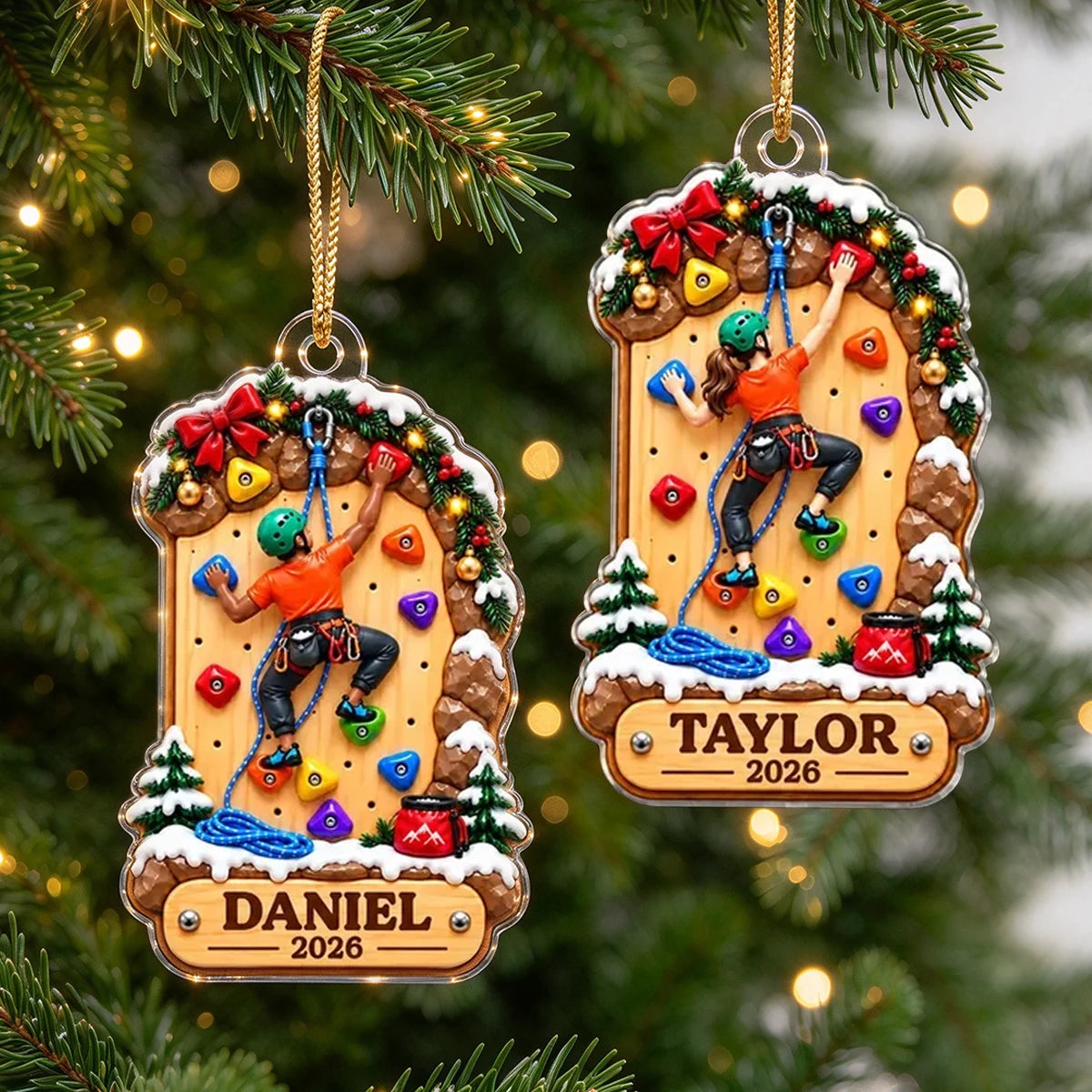 Personalized Acrylic Ornament, Rock Climber Scaling a Snowy Wall, Unique Christmas Gift for Kids