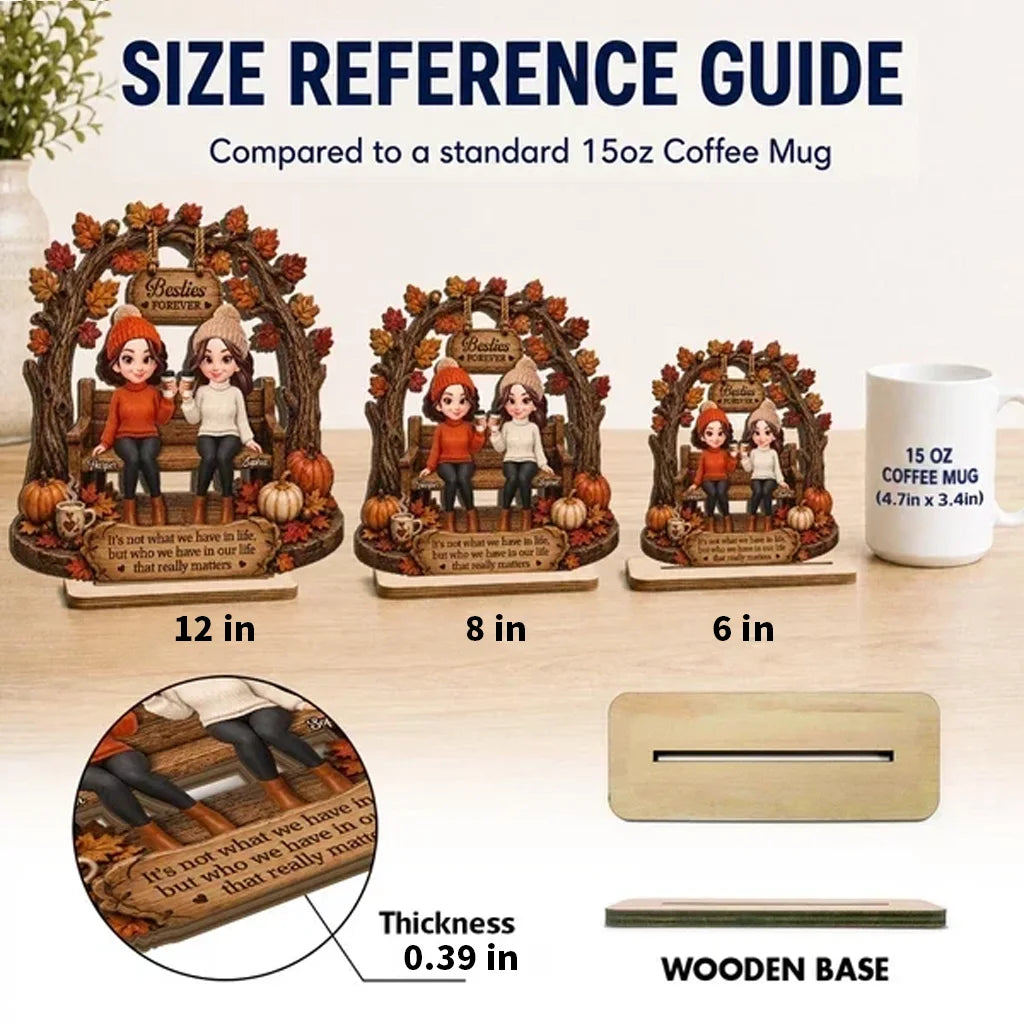 Personalized Layered Wooden Plaque, Rustic Autumn Friends Sharing Coffee, Unique Gift for a Best Friend