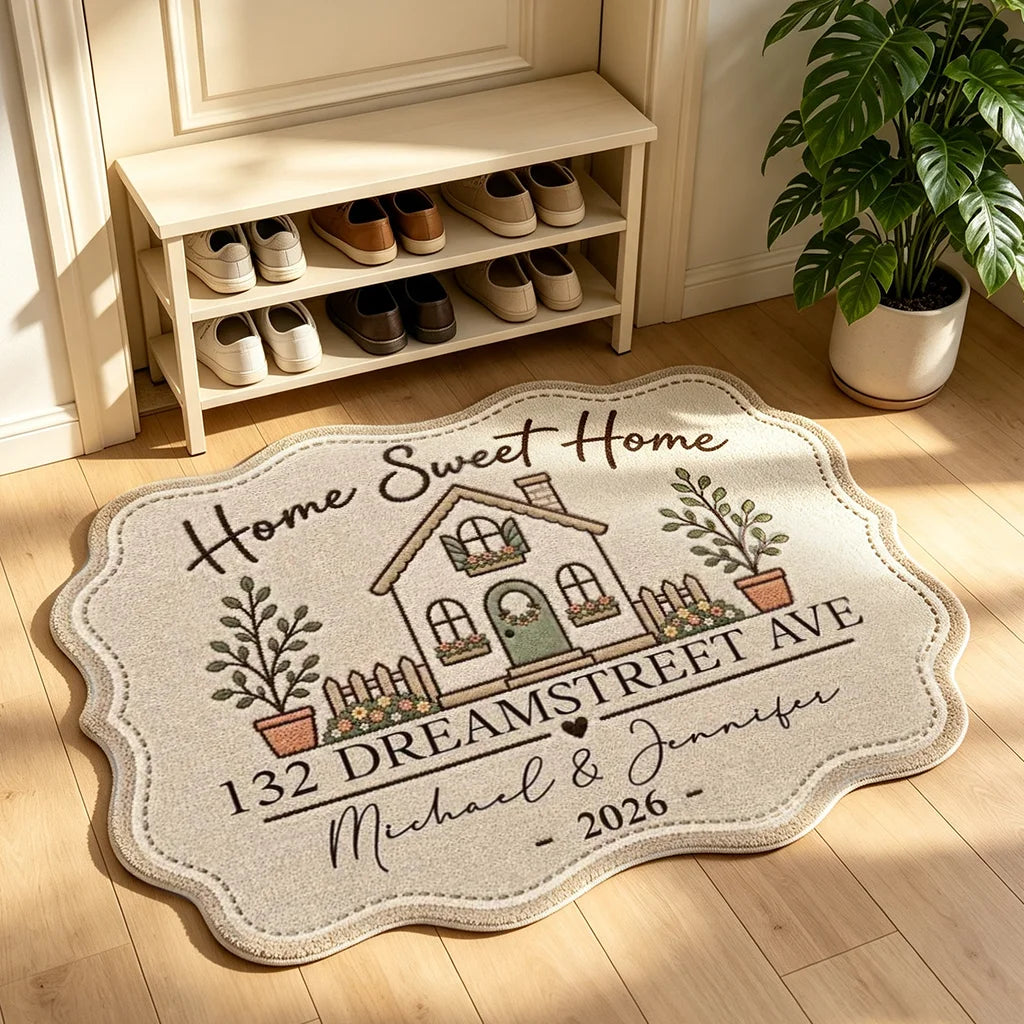 Personalized Shaped Doormat, Home Sweet Home House Illustration, Unique Housewarming Gift