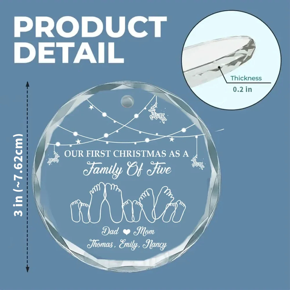 Personalized Crystal Ornament With Family Feet Illustration, Unique Gift For New Parents