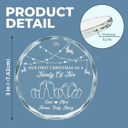 Personalized Crystal Ornament With Family Feet Illustration, Unique Gift For New Parents