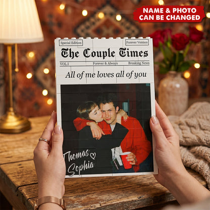 Custom ABS Building Brick Puzzle With Forehead Touching Couple Photo, Creative Gift For Your Partner