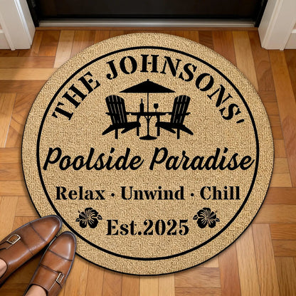 Custom Shaped Doormat with Pool Chairs & Umbrella, Relax Unwind Chill, Creative Gift for Homeowners