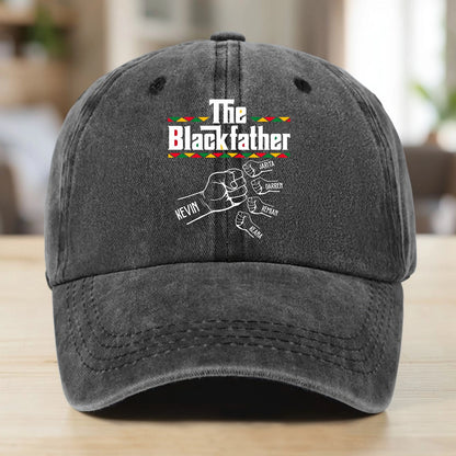 Personalized Washed Denim Baseball Cap, The Blackfather Design, Unique Custom Gift for Dad With a Relaxed Vintage Vibe