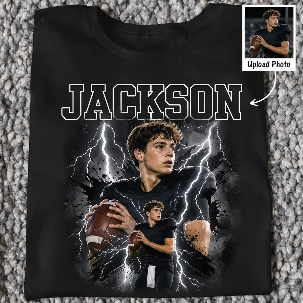Personalized Classic Tee, Dynamic Athlete Action & Lightning Design, Unique Sports Gift for Boys & Girls