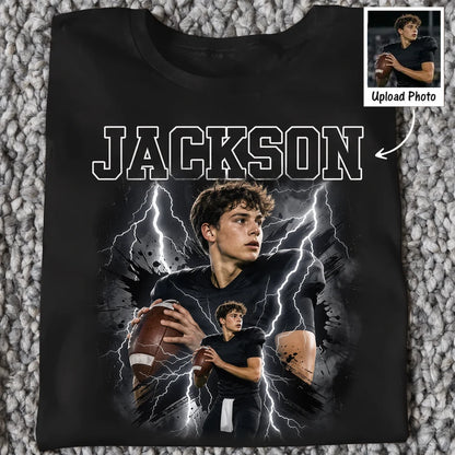 Personalized Classic Tee, Dynamic Athlete Action & Lightning Design, Unique Sports Gift for Boys & Girls