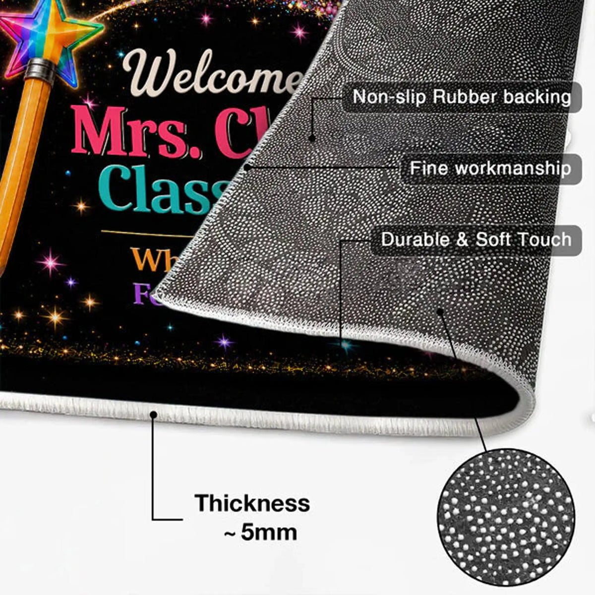 Personalized Teacher Doormat, Classroom Welcome With Pencil Wand, Unique Creative Gift for Back to School