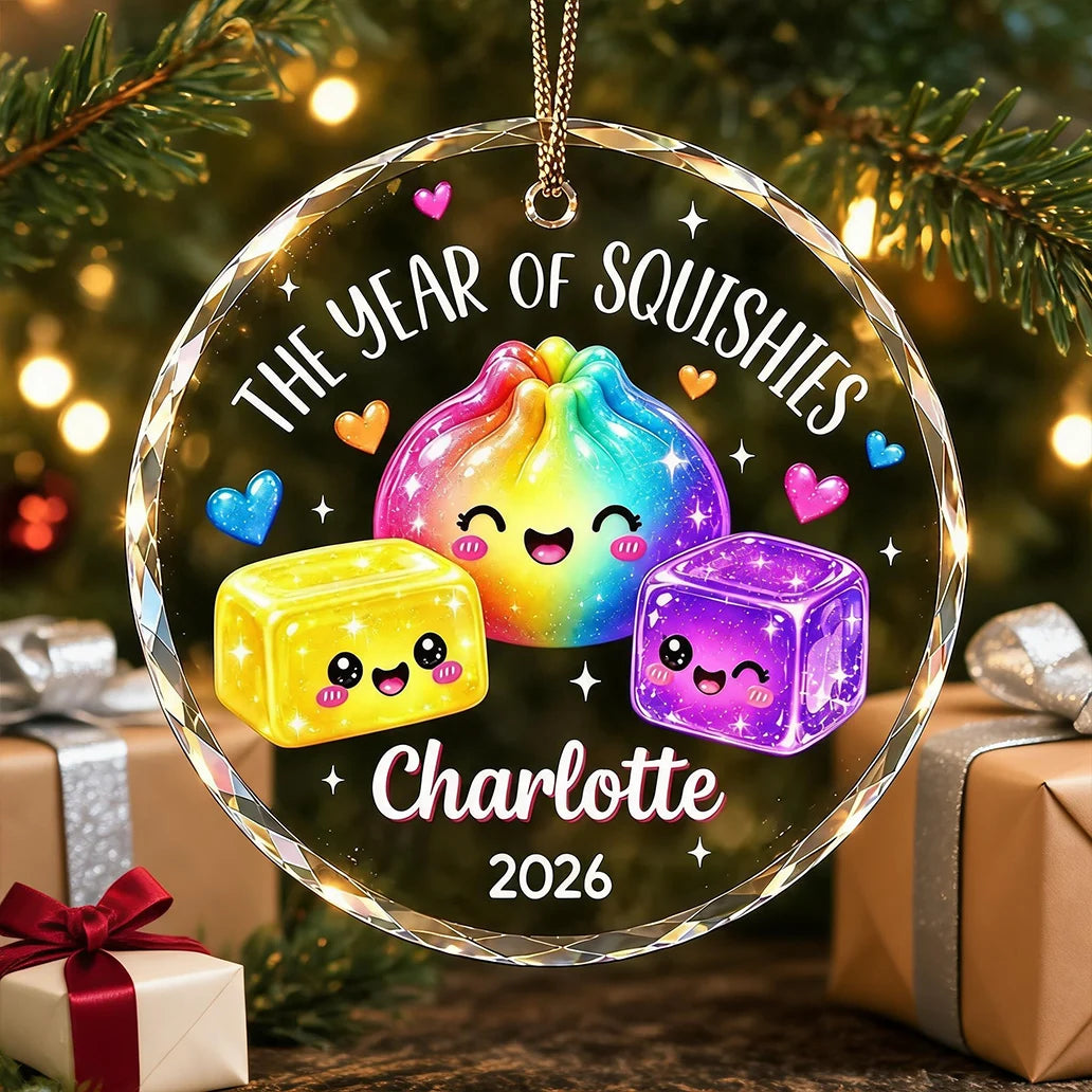 Personalized Crystal Ornament, Rainbow Squishies for a Christmas Tree, Unique Creative Gift for Kids