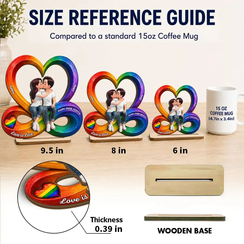 2-Layer Wooden Plaque for LGBTQ Couple, Love Is Love Kissing Illustration, Creative Gift