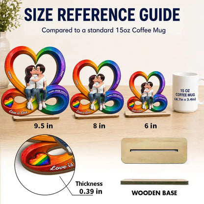 2-Layer Wooden Plaque for LGBTQ Couple, Love Is Love Kissing Illustration, Creative Gift