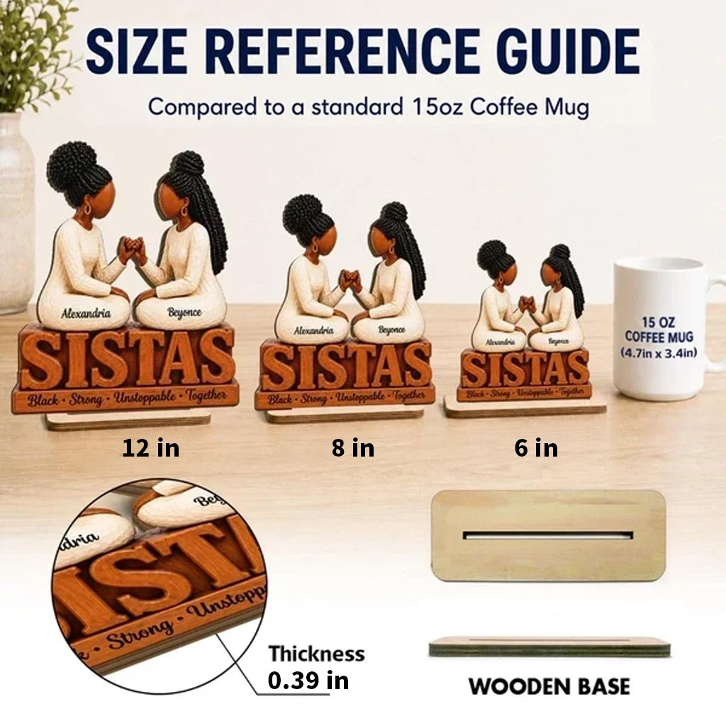 Personalized Wooden Plaque with Sister Figures Making a Pinky Promise, Unique Gift for Sisters and Friends