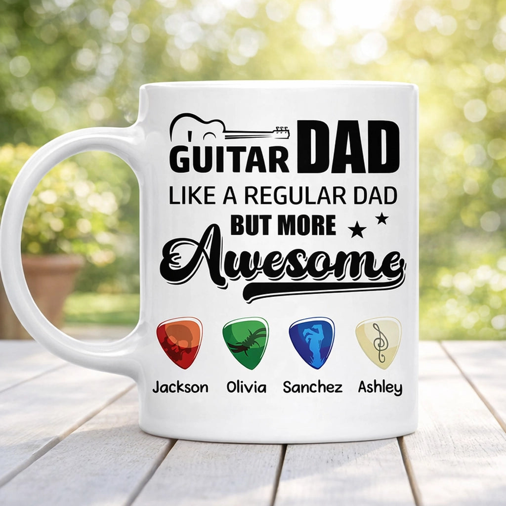 Personalized Guitar Dad Quote Ceramic Mug for Morning Coffee, Funny Stylish Gift for Dad