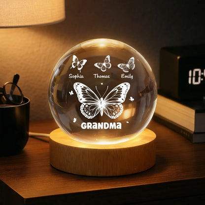 Butterfly Glow Globe Lamp Personalized for Grandma, Cozy Bedside Decor, Thoughtful Unique Gift from Grandkids