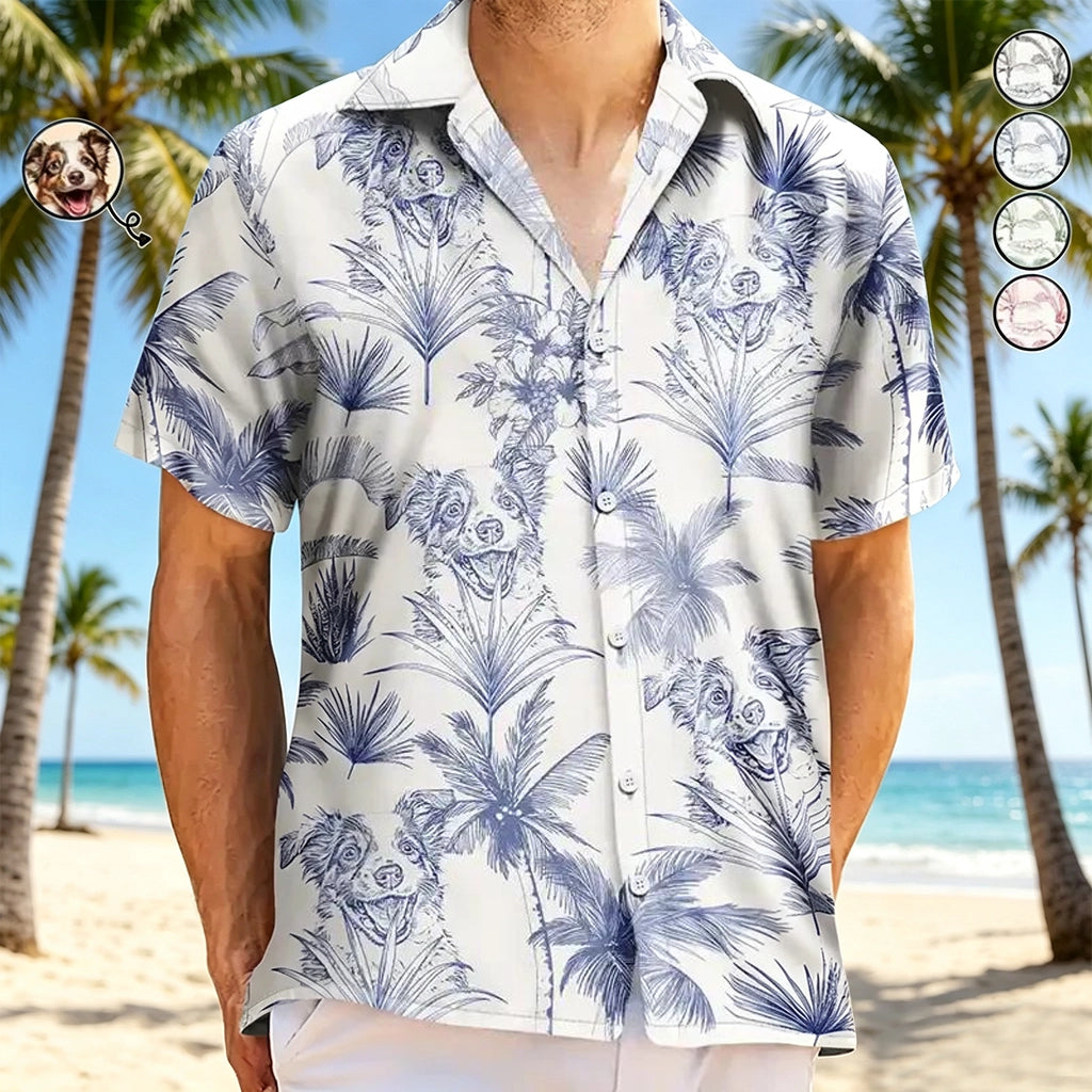 Personalized Hawaiian Shirt With Dog Pencil Art, Tropical Beach Outfit, Unique Gift for Dog Lover