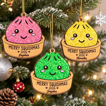 Merry Squishmas Personalized Wooden Ornament, Colorful Cartoon Tree Decor, Creative Gift for Kids and Teens