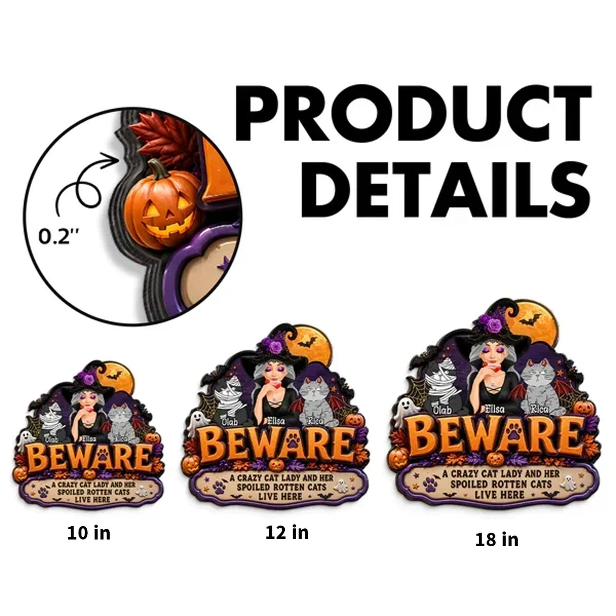 Personalized Wooden Sign, Crazy Cat Lady Halloween Witch & Cats Decor, Unique Creative Gift for Cat Lovers