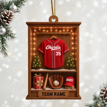 Personalized Baseball Acrylic Ornament, Warm Wood Locker Scene, Unique Christmas Gift for Baseball Fans