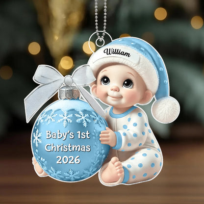 Personalized Baby’s First Christmas Ornament, custom name and year, a special gift for newborns and parents, perfect for celebrating baby’s first holiday