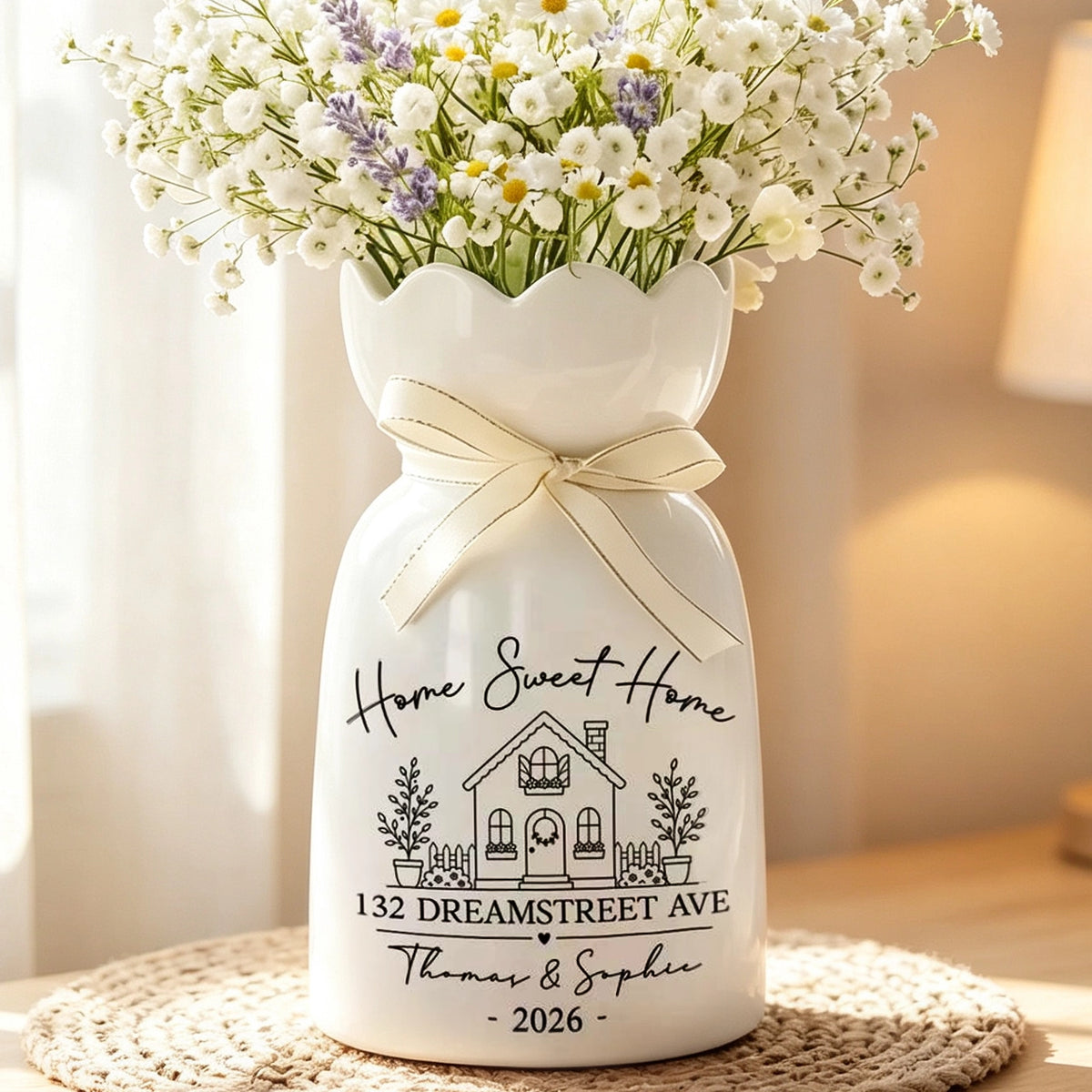 Custom Scalloped Rim Ceramic Vase for New Home, Floral Display Creative Gift for Family & Couple