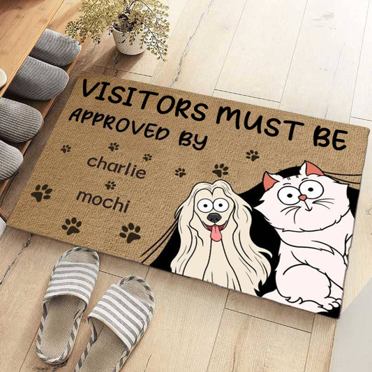 Welcome Humans! Our Doormat Is Pet Approved - Dog Personalized Custom Home Decor Decorative Mat - House Warming Gift, Gift For Pet Lovers, Pet Owners