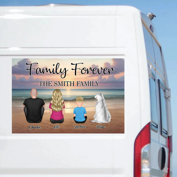 Family Forever Beach Design - Personalized 3D Crystal Sticker, Wallet Card, Blanket, Cotton Tote Bag, Wooden Carhanger, LED Plaque, Keychain and Poster, Unique Gift