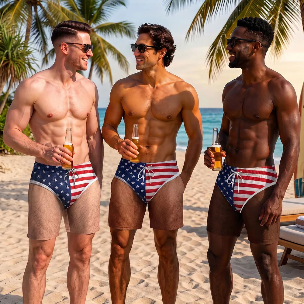 Men's Beach Shorts With Custom USA Flag Style, Creative Gift For Beach Trips & Pool Party Fun