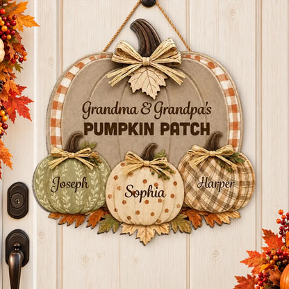 Personalized Wooden Sign, Grandma & Grandpa's Pumpkin Patch, Rustic Fall Door Decor, Unique Gift for Grandparents