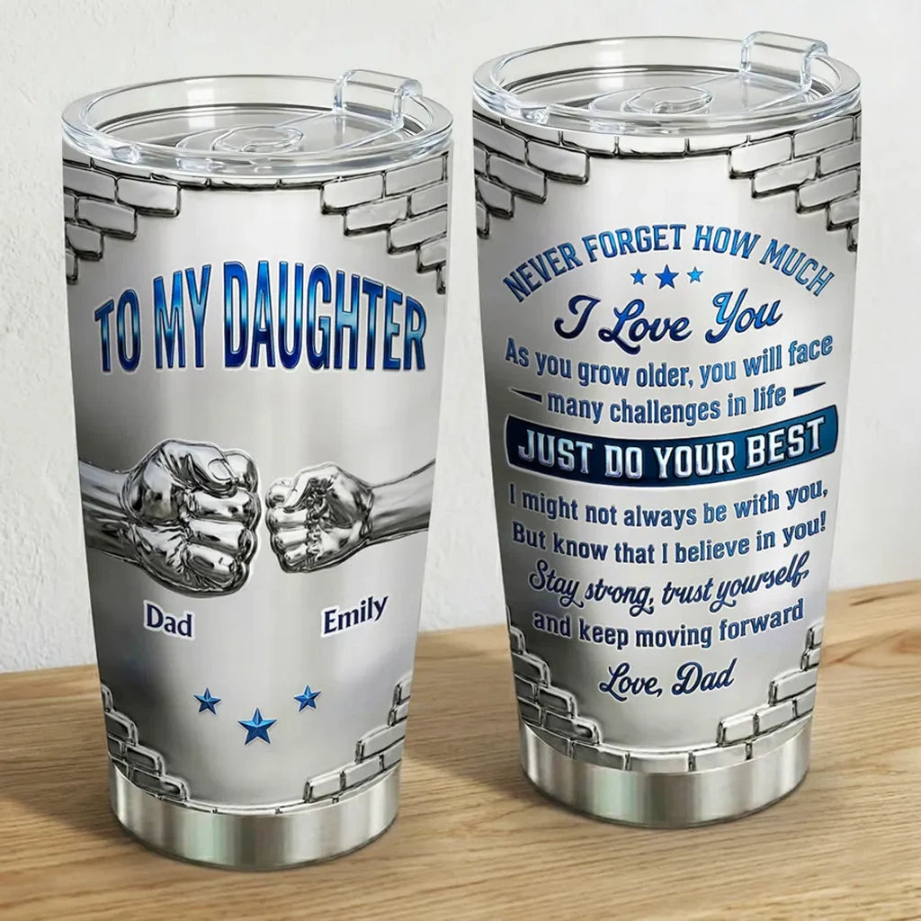Personalized Insulated Travel Tumbler for Daughter, Dad's Encouraging Unique Gift with Fist Bump Art