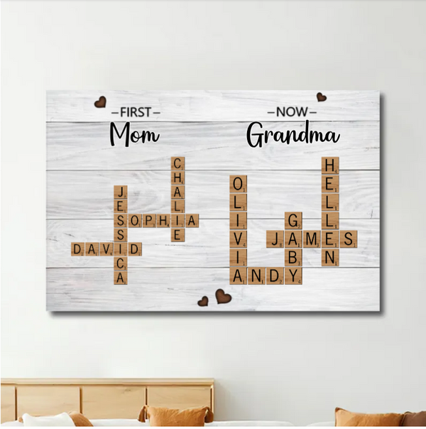 First Mom Now Grandma Crossword Puzzle Art Personalized Poster or Keychain or Ornament, Christmas Gift For Grandma, Gift For Mom