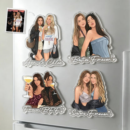 Personalized Acrylic Magnet From Photo, Friends Sipping Drinks Art, Unique Gift for Close Friend