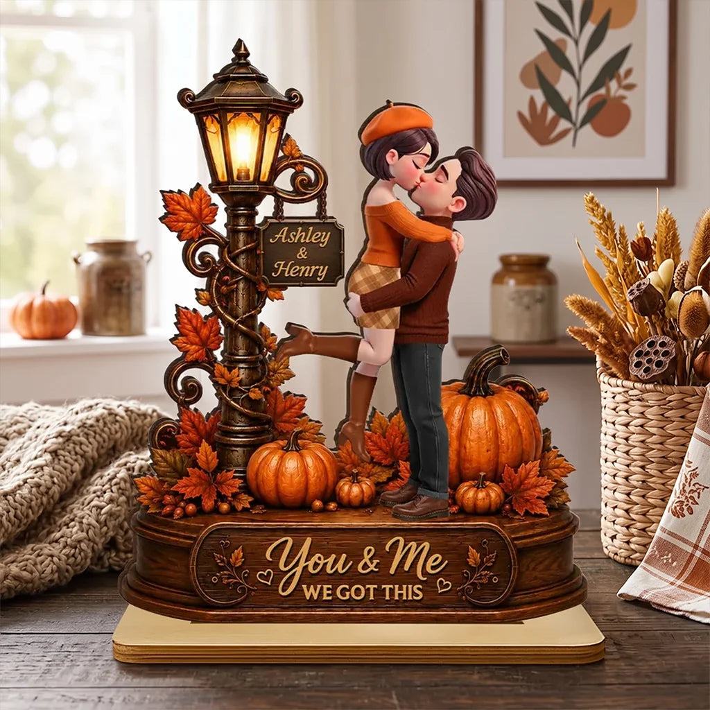 Personalized 2-Layer Wooden Plaque, You & Me Fall Couple Scene, Creative Gift with Heartfelt Message