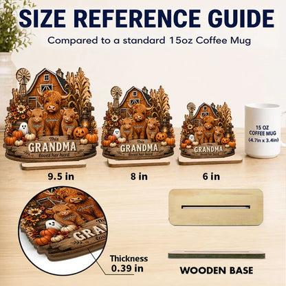 Personalized 2-Layer Wooden Plaque with Highland Cow Herd, Rustic Fall Decor, Unique Gift for Grandma