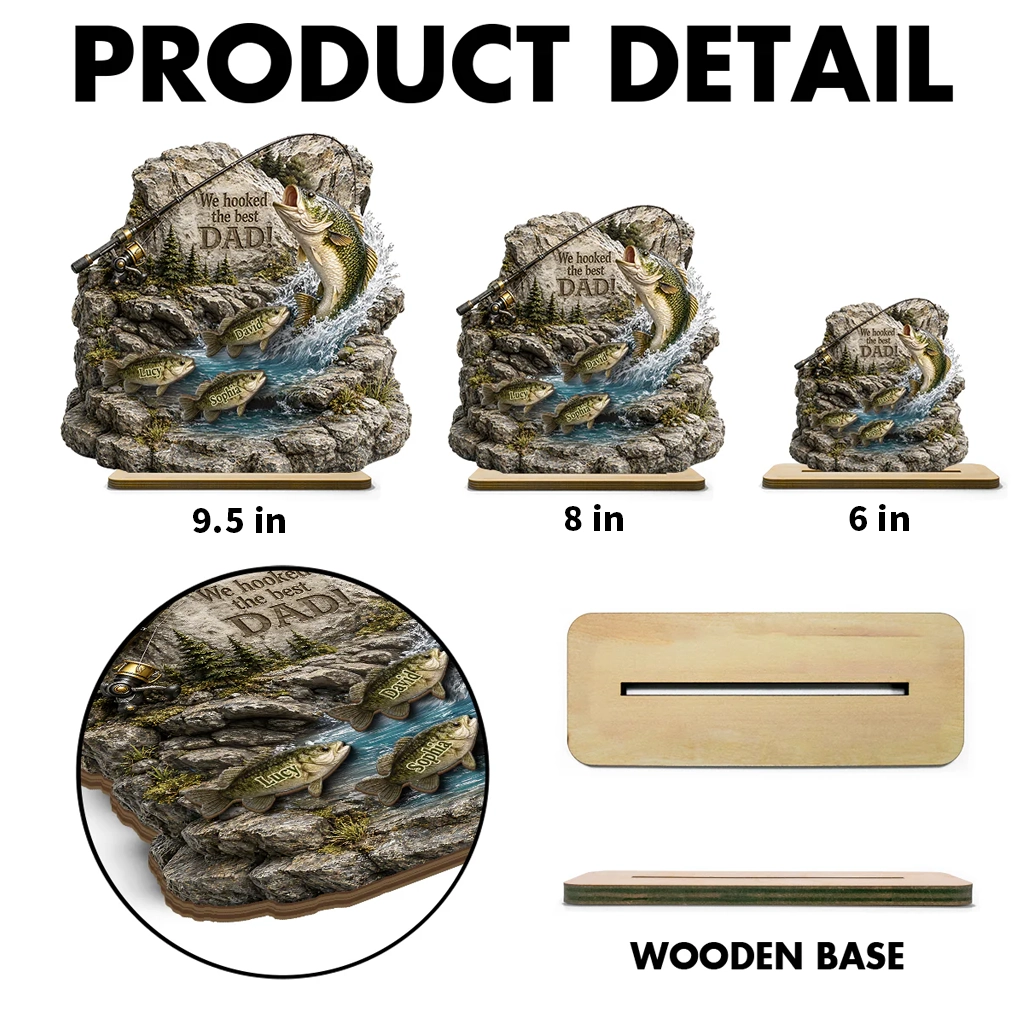 We Hooked the Best Dad 2-Layer Wooden Plaque, Creative Custom Gift from Kids