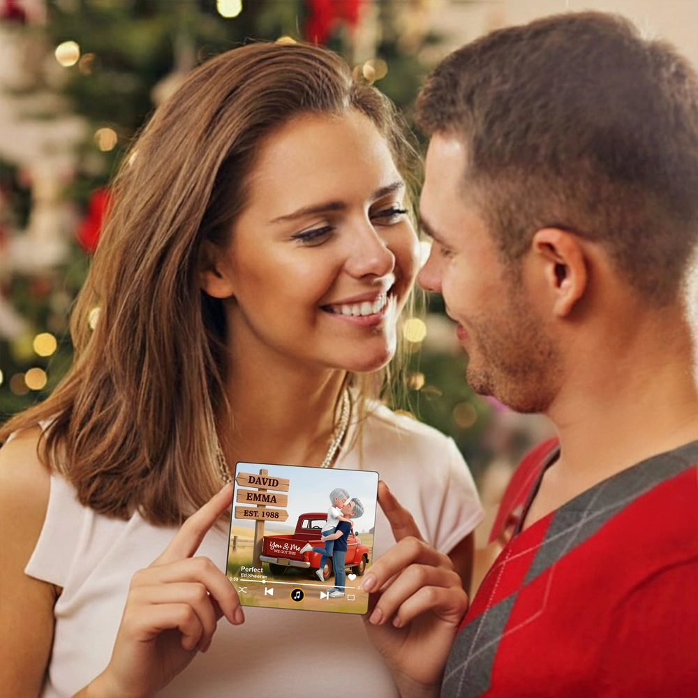 Acrylic Music Magnet Personalized Couple Kissing by Red Pickup Truck Fridge Decor Unique Romantic Gift