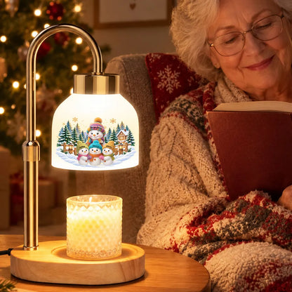 Personalized Candle Warmer Lamp, Grandma and Grandkids Snowman Scene, Unique Christmas Gift for Grandma