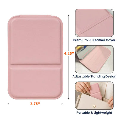 Leather Folding Makeup Mirror, Personalized Pastel Floral Quote, Unique Creative Gift for Daughter
