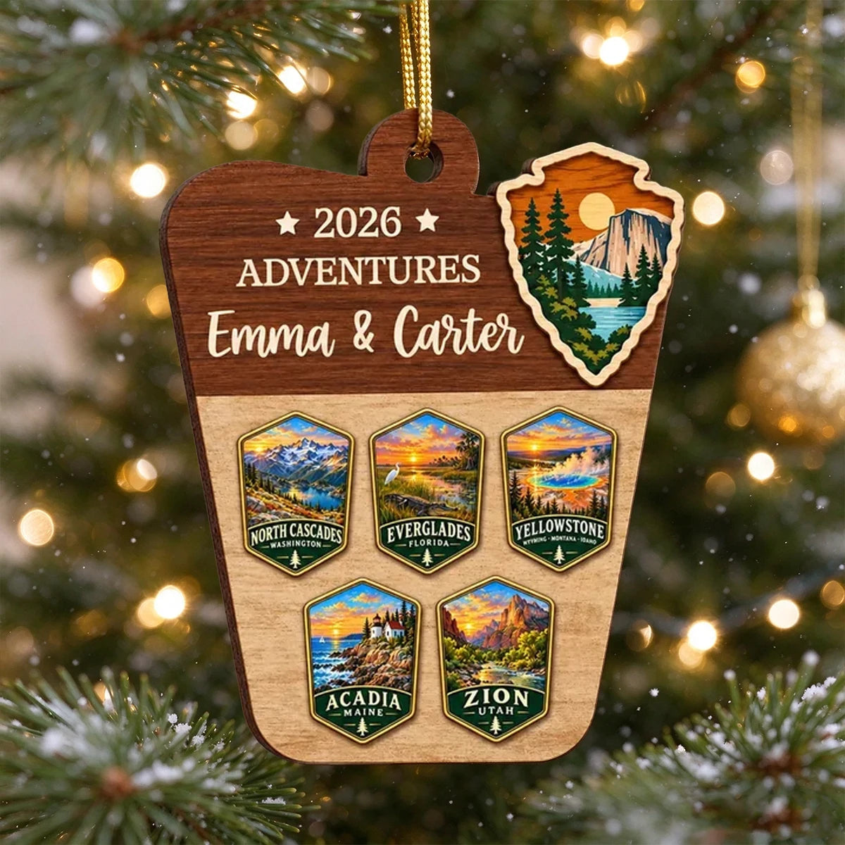 Wooden Ornament, Personalized Scenic Park Memories, Creative Christmas Gift for Adventure-Loving Couples