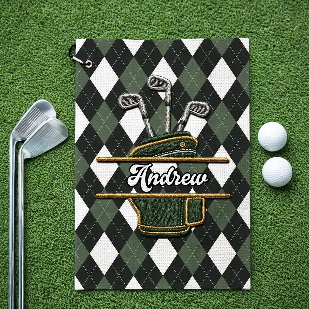 Personalized Golf Bag Towel, Embroidered-Look Waffle Weave Towel with Multiple Pattern Options