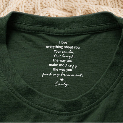 Dark Green Personalized Classic Tee With Hidden Love Note, Unique Gift For Husband Or Boyfriend