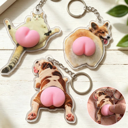 Silicone Butt Acrylic Keychain With Custom Pet Photo, Funny Pink Butt, Creative Gift for Pet Owners