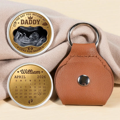 Custom Pocket Hug Love Token, Heartwarming Daddy Keepsake with Baby Ultrasound, Creative Gift for Dad