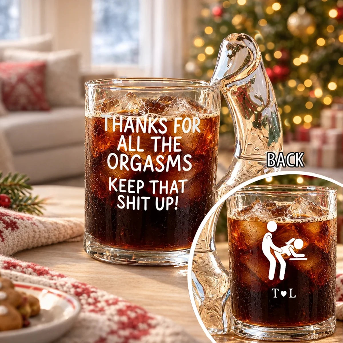 Personalized Glass Mug with Naughty Quote and Couple Illustration, Unique Creative Gift for Partner