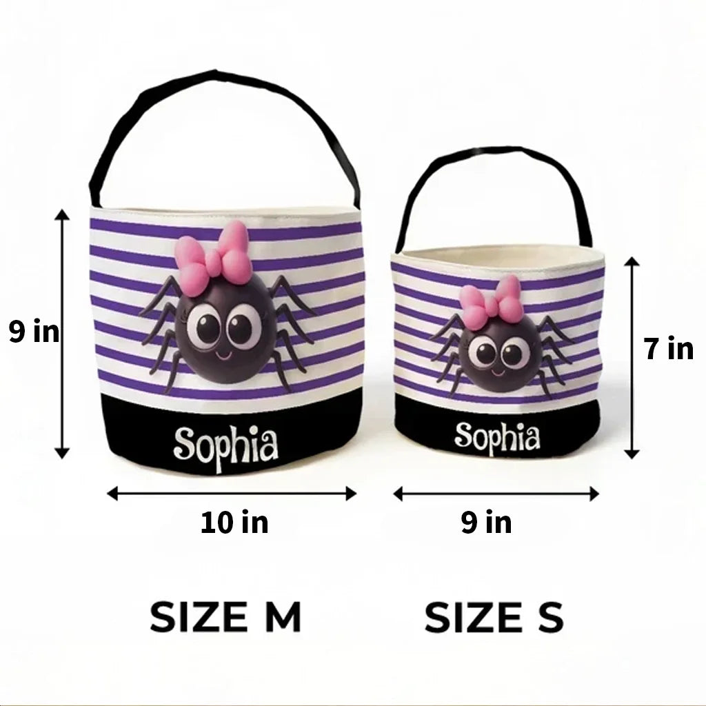 Personalized Polyester Basket Tote with Cute Spider or Green Monster, Unique Halloween Gift for Kids