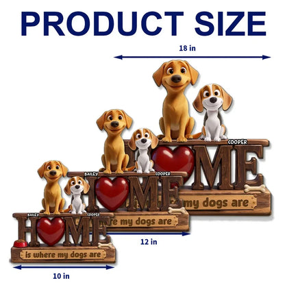Personalized Wooden Sign With Dog Illustration, Home Is Where My Dogs Are, Unique Gift for Dog Lovers