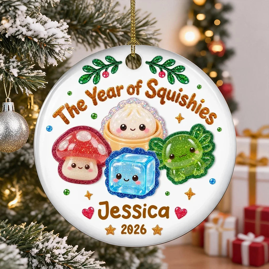 Personalized Ceramic Ornament, Cheerful Squishy Characters on a Glowing Tree, Creative Gift for Family