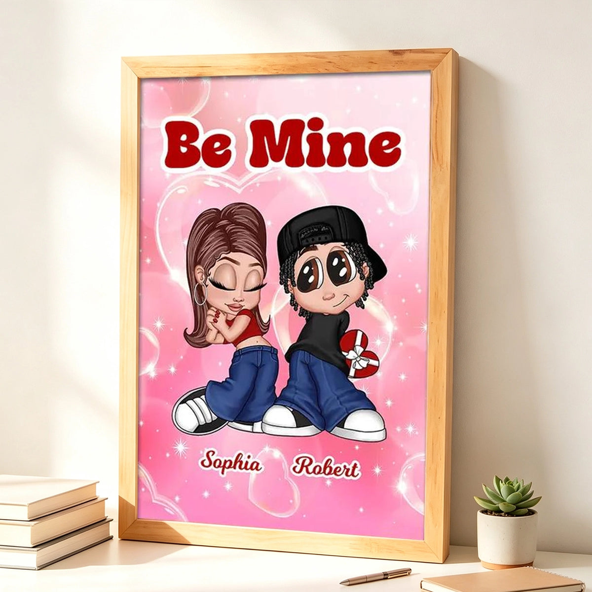 Personalized Y2K Couple Canvas, Be Mine Back-to-Back Cartoon, Unique Creative Gift for Boyfriend & Girlfriend