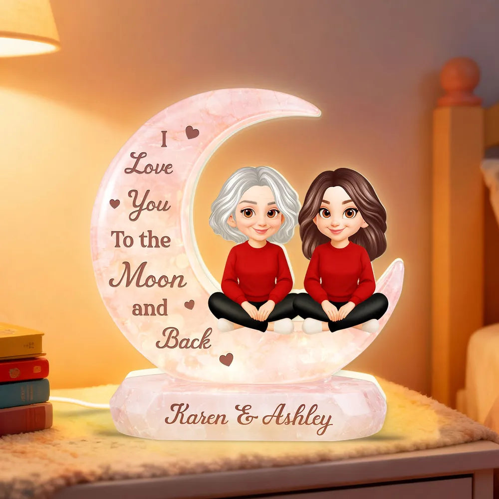 I Love You to the Moon and Back Acrylic Light Box, Personalized Mom and Daughter Keepsake Lamp for Nightstand Warm Glow Gift